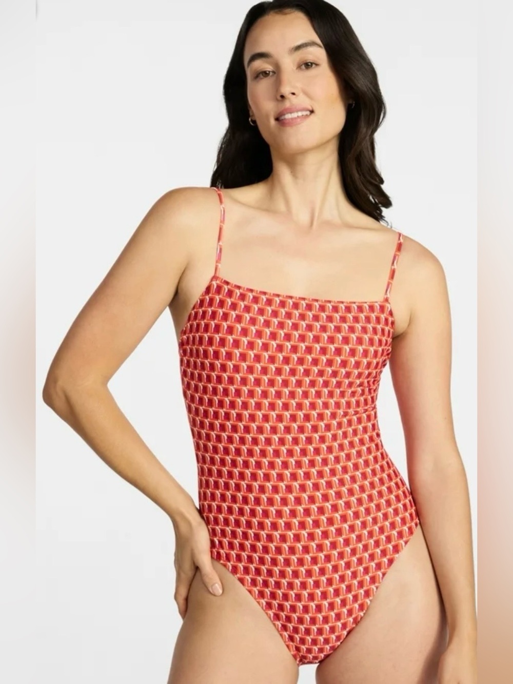 Time And Tru One Piece Swimsuit Orange/Pink Cheeky High Leg Family NWT L 12-14